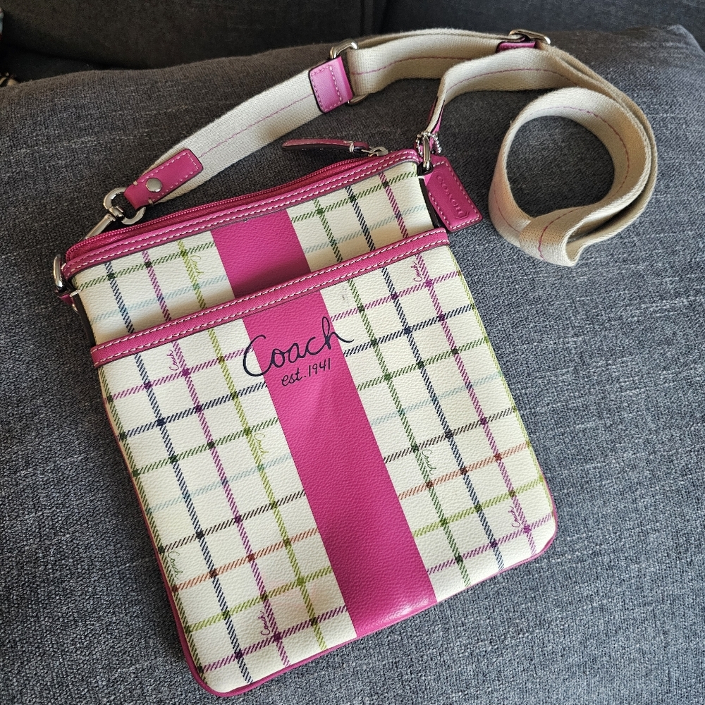 Coach Heritage Tattersall Pink Plaid Crossbody Bag